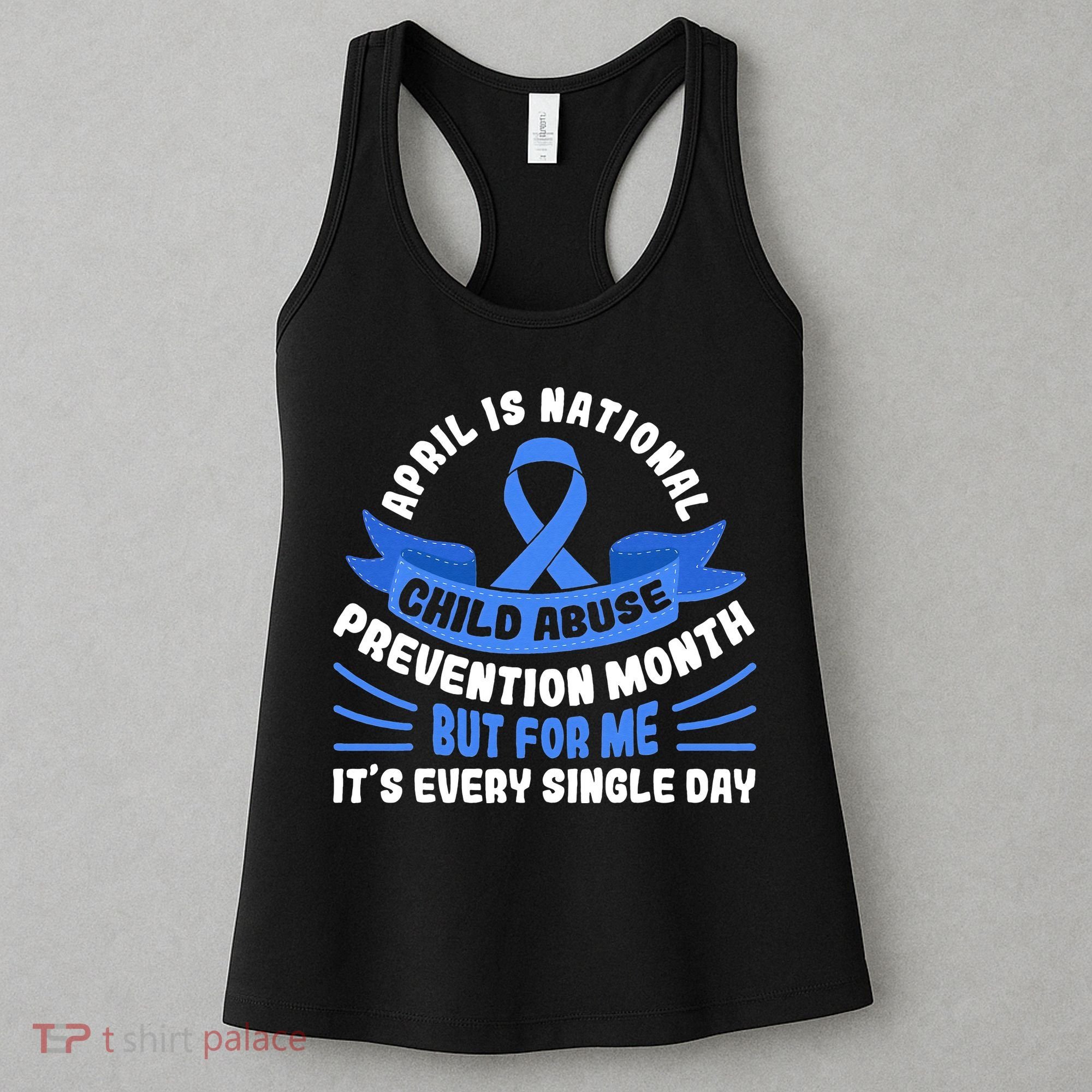 In April We Wear Blue Child Abuse Prevention Awareness T rex Women's Tank Top