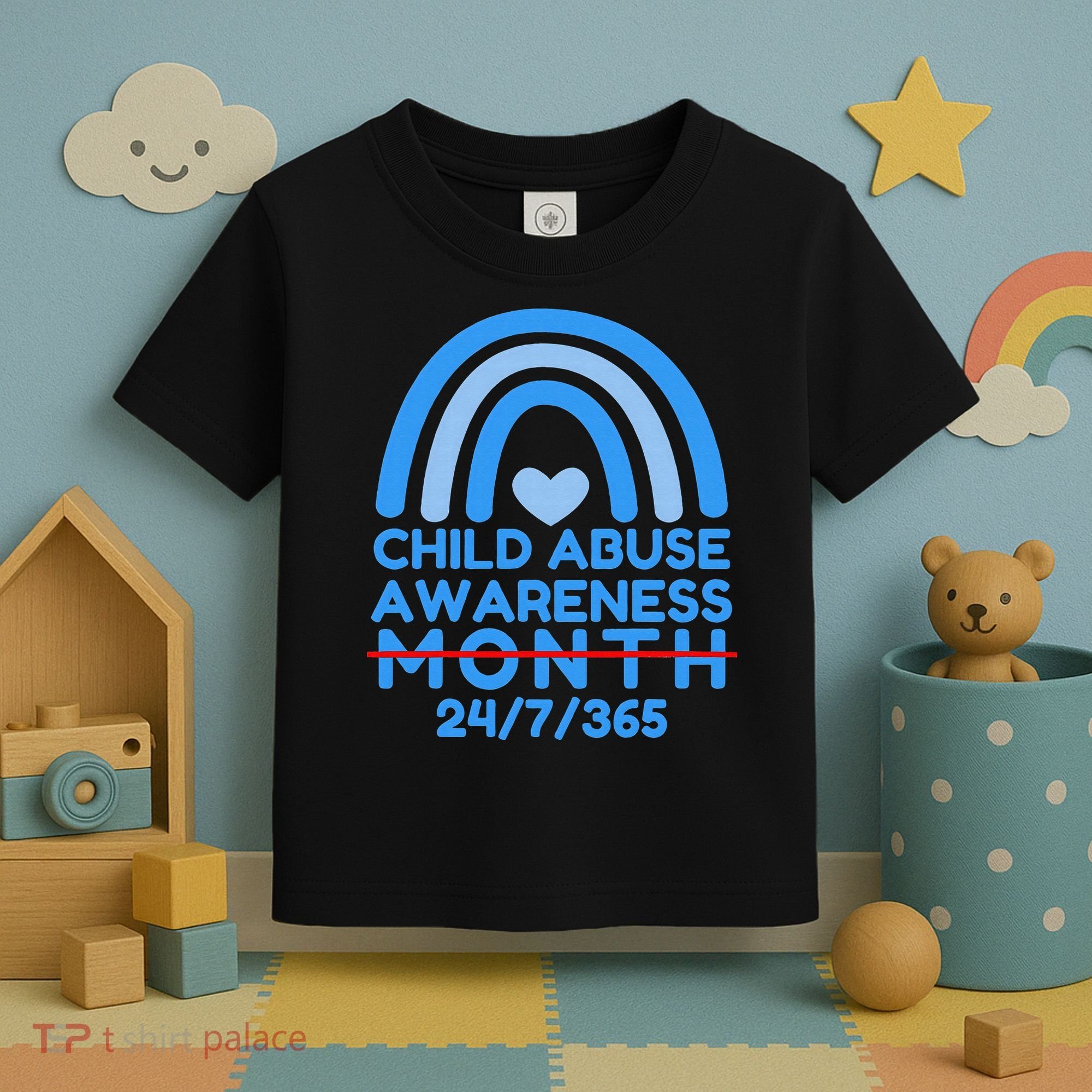 In April We Wear Blue Cool Child Abuse Prevention Awareness (2) Toddler T-Shirt