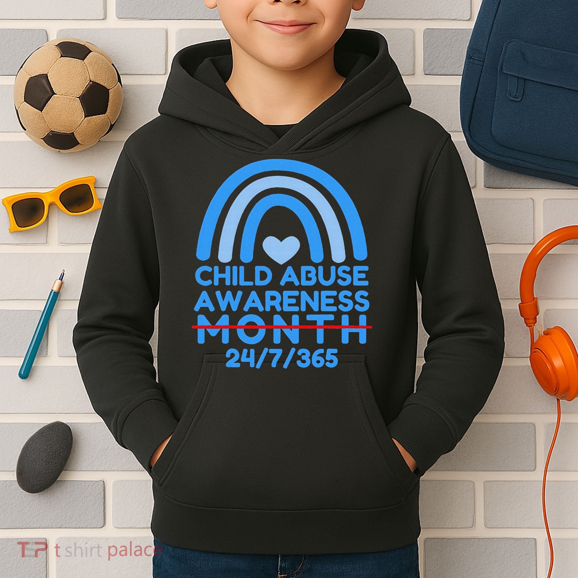 In April We Wear Blue Cool Child Abuse Prevention Awareness (2) Kids Hoodie