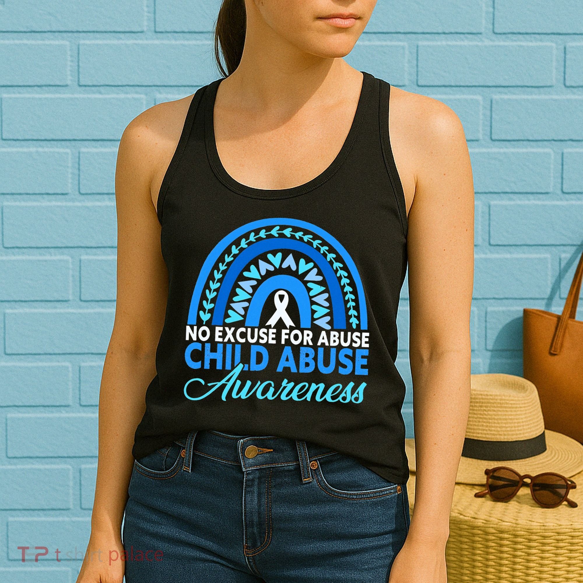 In April We Wear Blue Cool Child Abuse Prevention Awareness Women's Tank Top