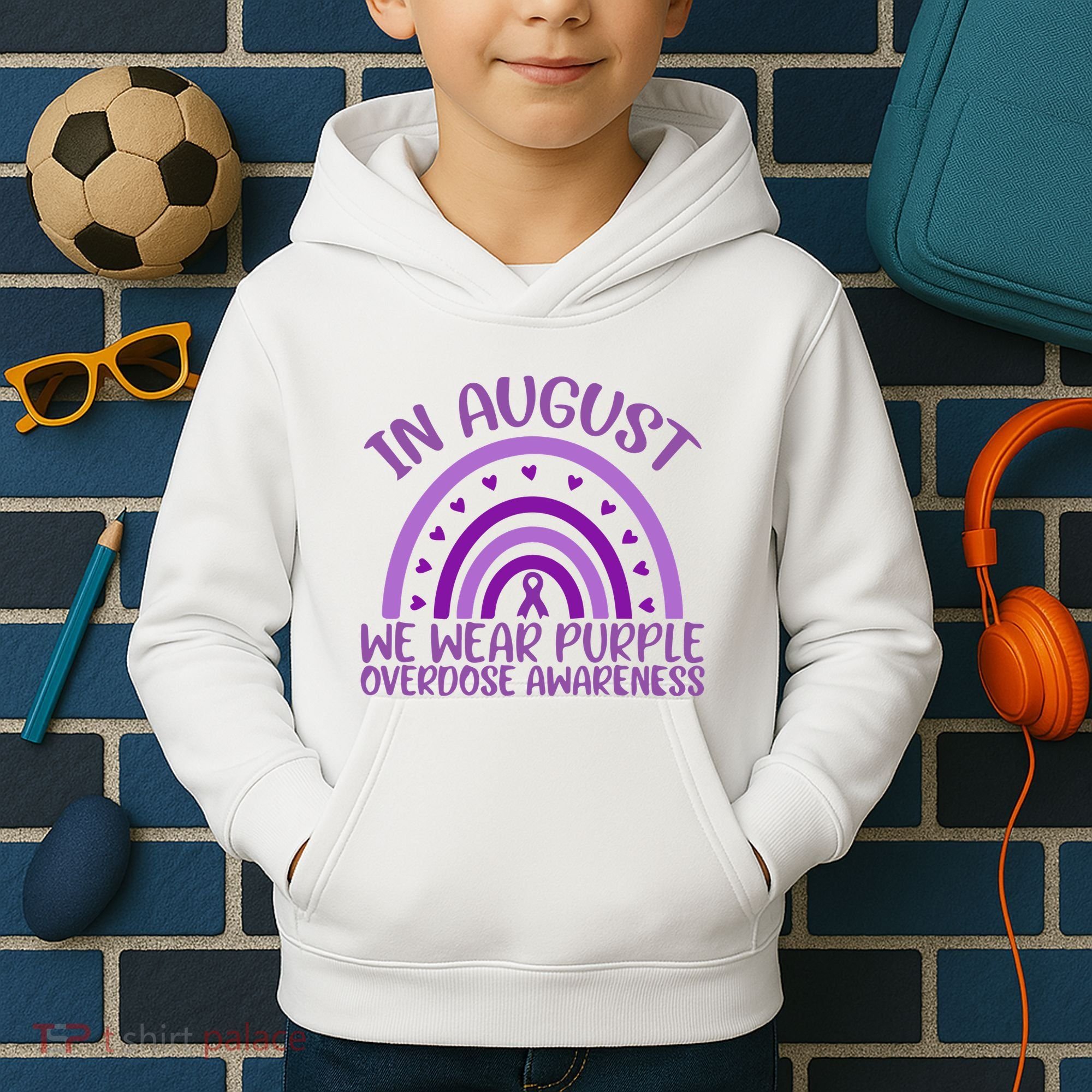 In August We Wear Purple Overdose Awareness Kids Hoodie