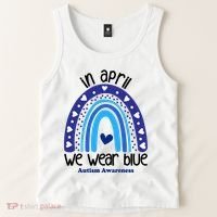 In April We Wear Blue Autism Awareness Tank Top thumb 2