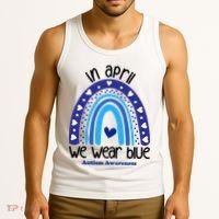In April We Wear Blue Autism Awareness Tank Top thumb 3