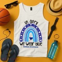 In April We Wear Blue Autism Awareness Tank Top thumb 4