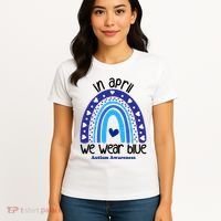 In April We Wear Blue Autism Awareness Women's T-Shirt thumb 4