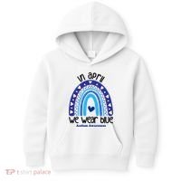 In April We Wear Blue Autism Awareness Kids Hoodie thumb 0