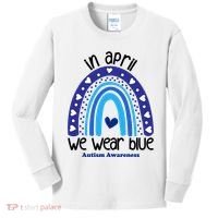 In April We Wear Blue Autism Awareness Kids Long Sleeve Shirt thumb 0