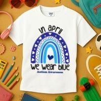 In April We Wear Blue Autism Awareness Kids T-Shirt thumb 3