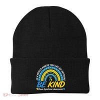In A World Where You Can Be Anything Be Kind Down Syndrome Awareness Blue Yellow Beanie thumb 0