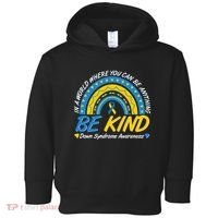 In A World Where You Can Be Anything Be Kind Down Syndrome Awareness Blue Yellow Toddler Hoodie thumb 0