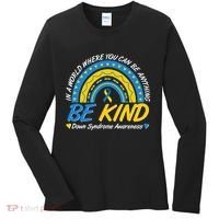 In A World Where You Can Be Anything Be Kind Down Syndrome Awareness Blue Yellow Women's Long Sleeve Shirt thumb 0