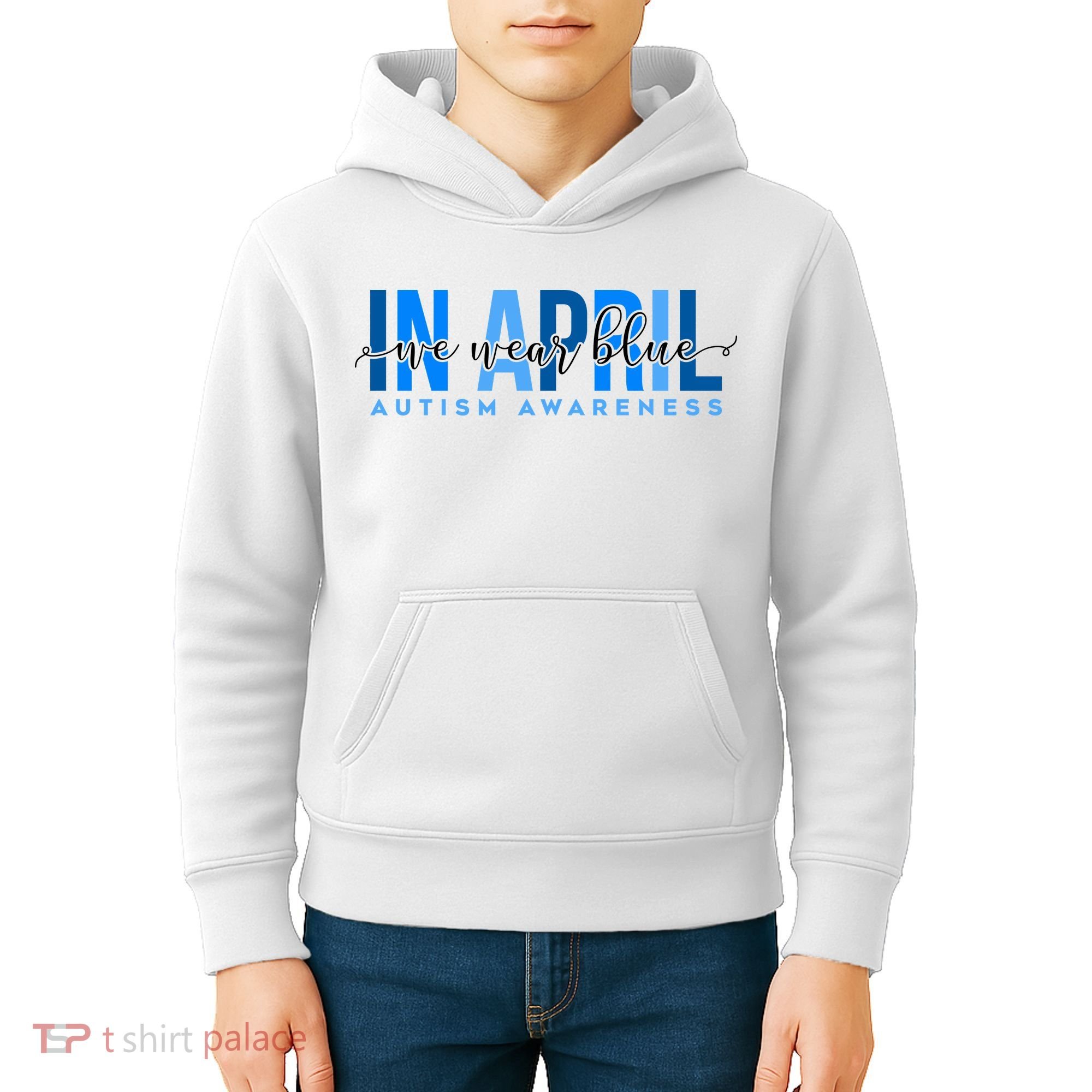 In April We Wear Blue Autism Awareness Kids Hoodie