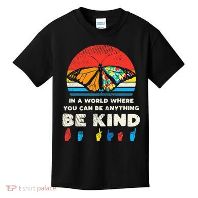 In A World Be Kind Monarch Butterfly Retro Autism Awareness  Kids T-Shirt