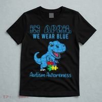 In April We Wear Blue Autism Awareness Month Dinosaur T-Shirt thumb 5