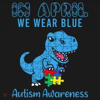 In April We Wear Blue Autism Awareness Month Dinosaur Women's Hoodie thumb 2