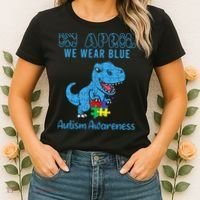 In April We Wear Blue Autism Awareness Month Dinosaur Women's T-Shirt thumb 2