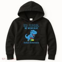 In April We Wear Blue Autism Awareness Month Dinosaur Kids Hoodie thumb 0