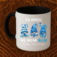 In April We Wear Blue Autism Awareness With Gnome Coffee Mug thumb 2