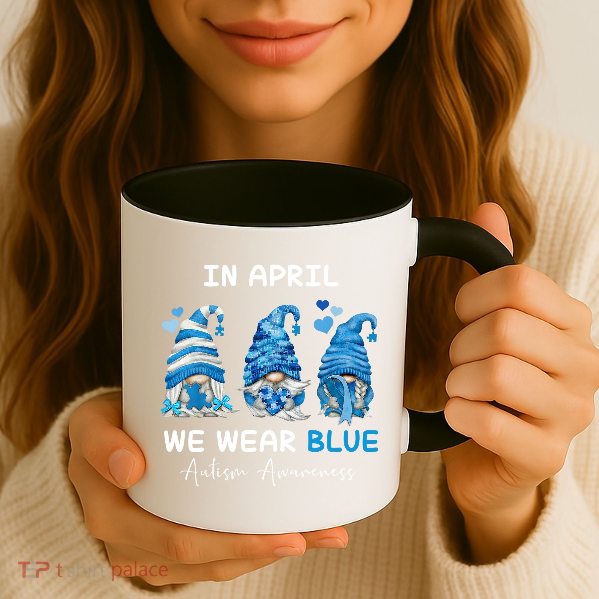 In April We Wear Blue Autism Awareness With Gnome Coffee Mug