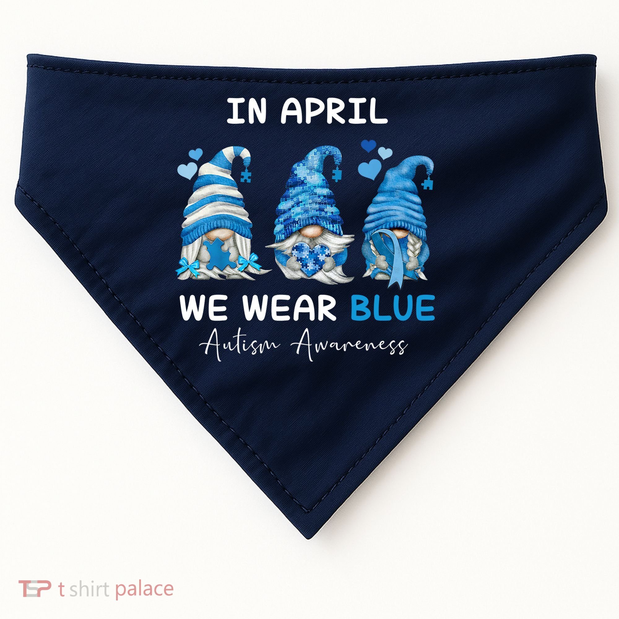 In April We Wear Blue Autism Awareness With Gnome USA-Made Doggie Bandana