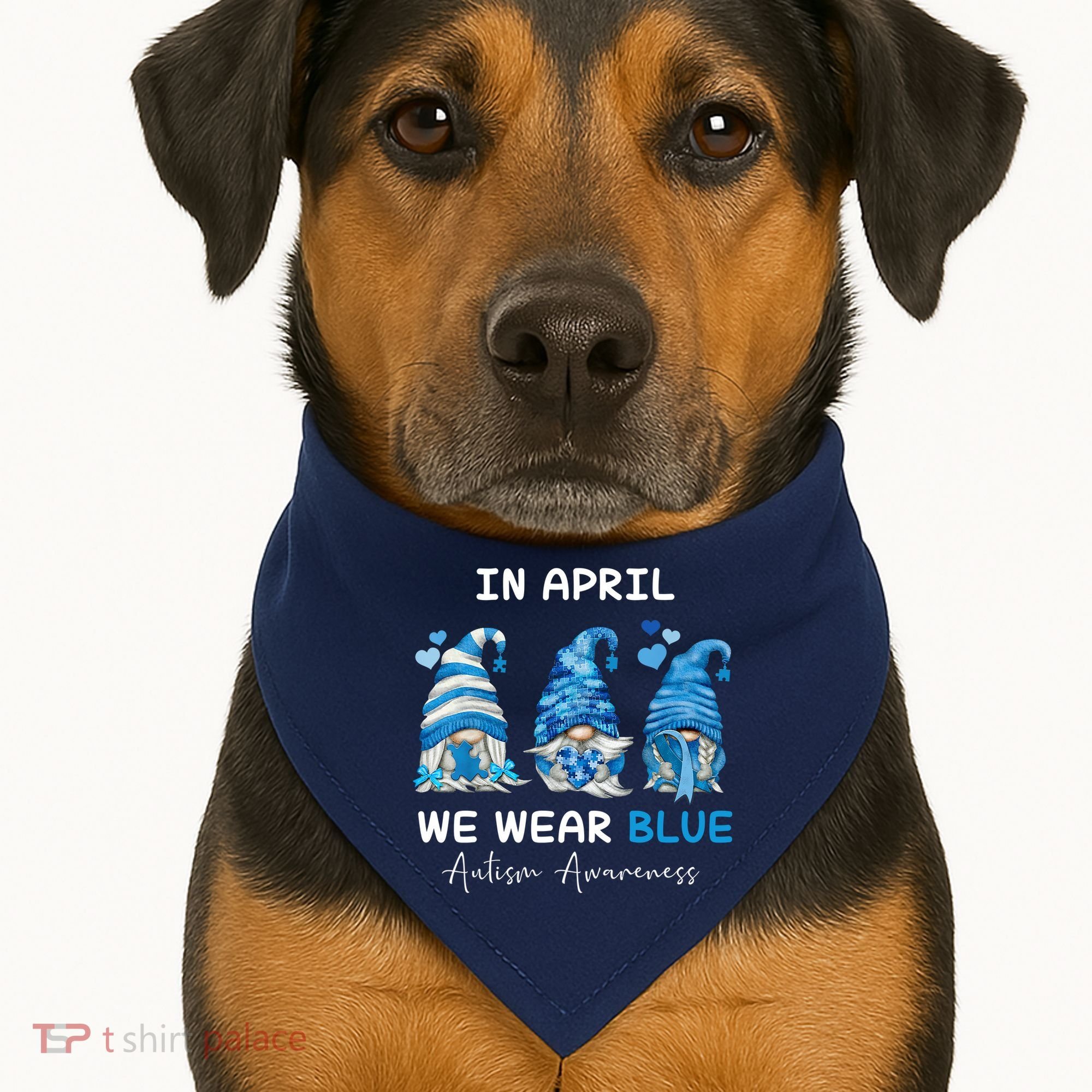 In April We Wear Blue Autism Awareness With Gnome USA-Made Doggie Bandana