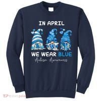 In April We Wear Blue Autism Awareness With Gnome Sweatshirt thumb 0
