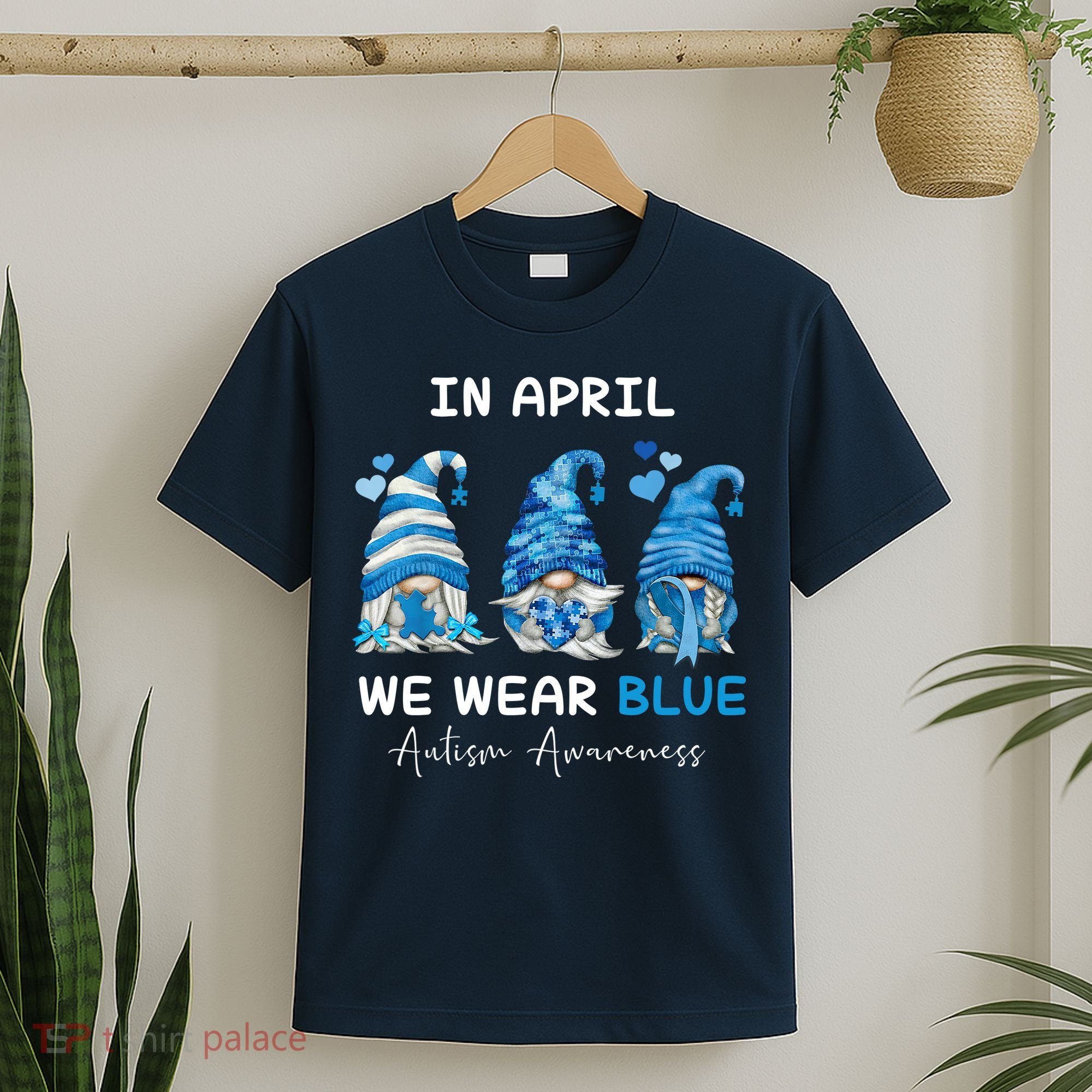 In April We Wear Blue Autism Awareness With Gnome T-Shirt