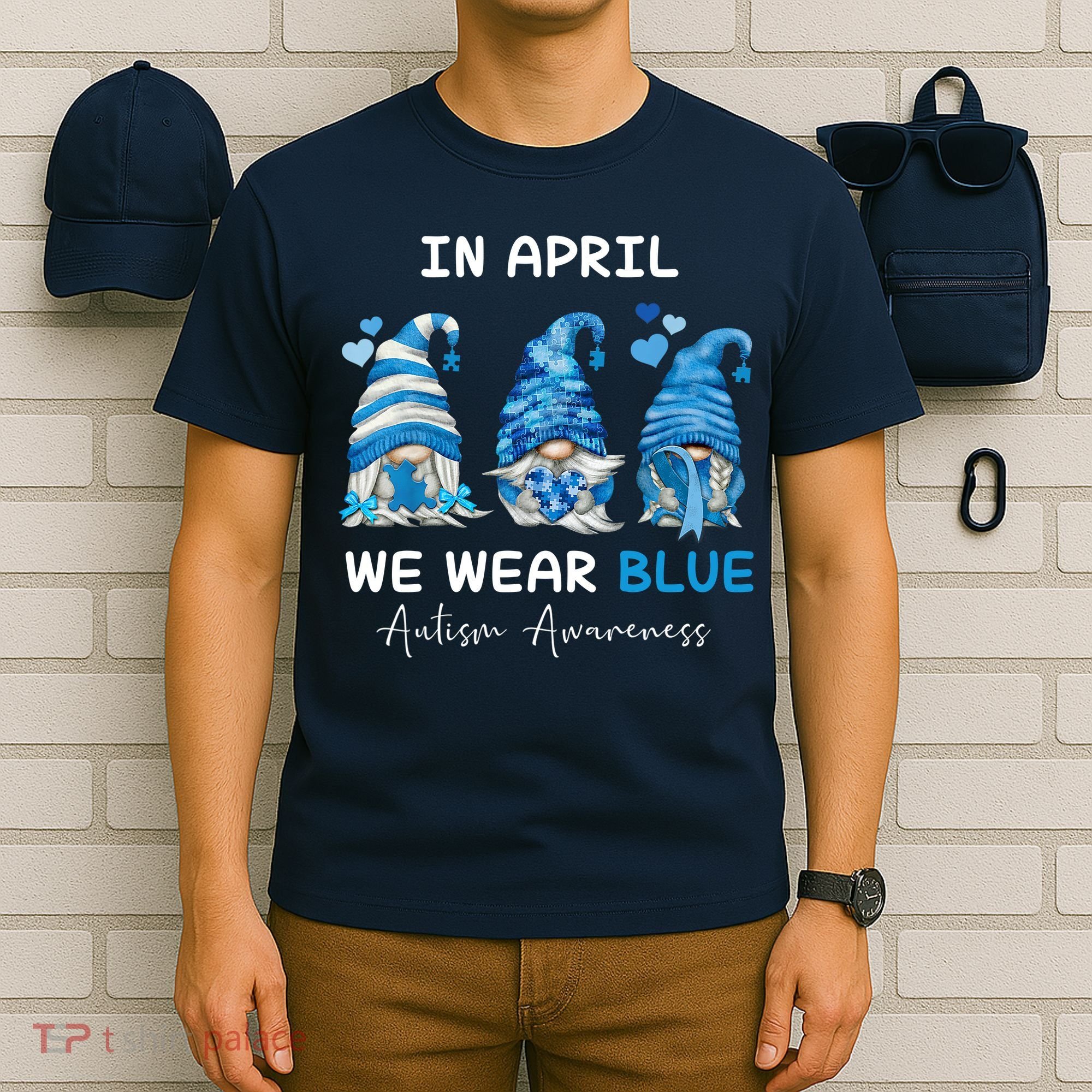 In April We Wear Blue Autism Awareness With Gnome T-Shirt