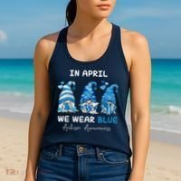 In April We Wear Blue Autism Awareness With Gnome Women's Tank Top thumb 2