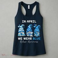 In April We Wear Blue Autism Awareness With Gnome Women's Tank Top thumb 3