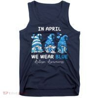 In April We Wear Blue Autism Awareness With Gnome Tank Top thumb 0