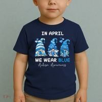 In April We Wear Blue Autism Awareness With Gnome Toddler T-Shirt thumb 2