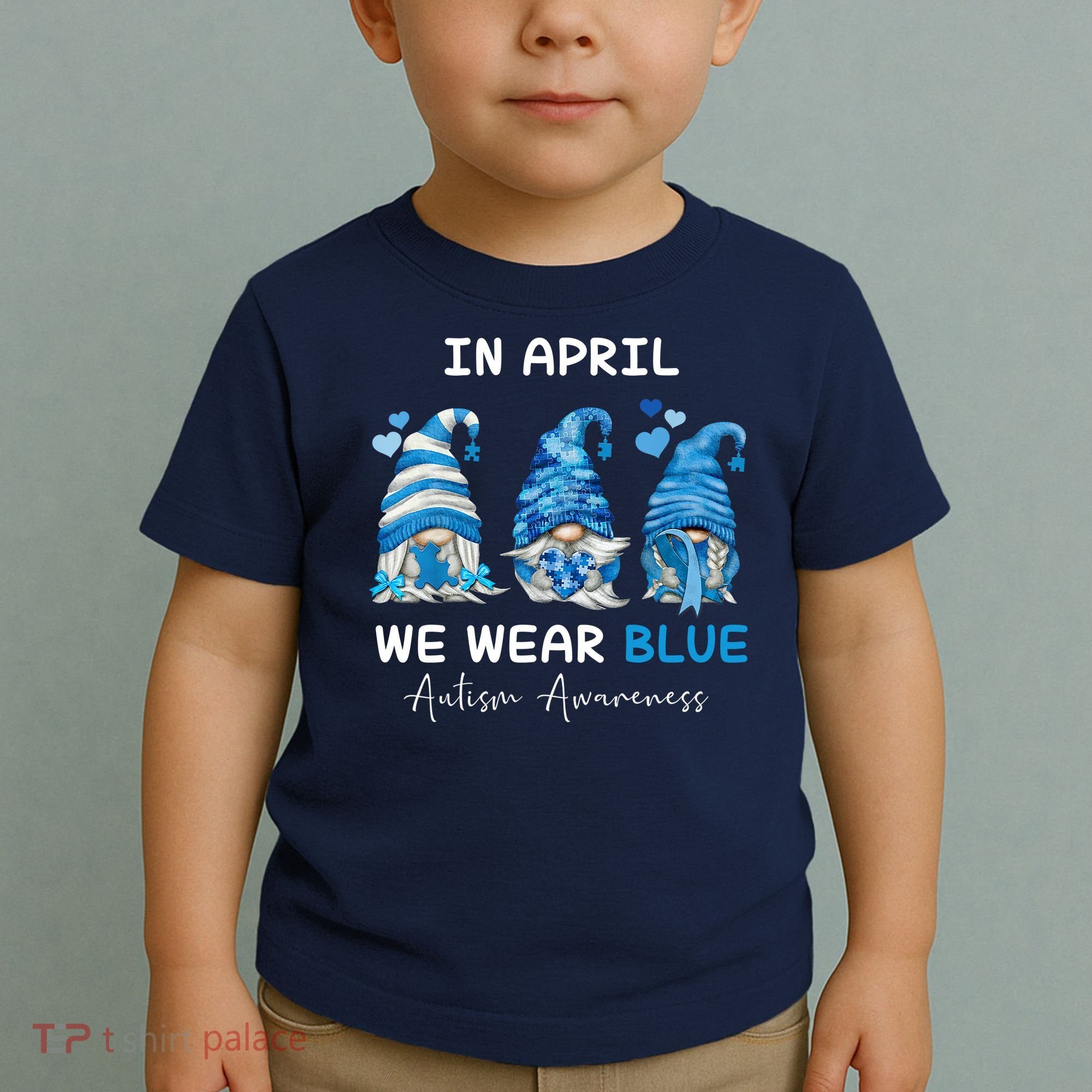 In April We Wear Blue Autism Awareness With Gnome Toddler T-Shirt