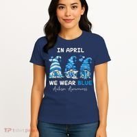 In April We Wear Blue Autism Awareness With Gnome Women's T-Shirt thumb 4