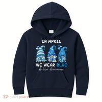 In April We Wear Blue Autism Awareness With Gnome Kids Hoodie thumb 0