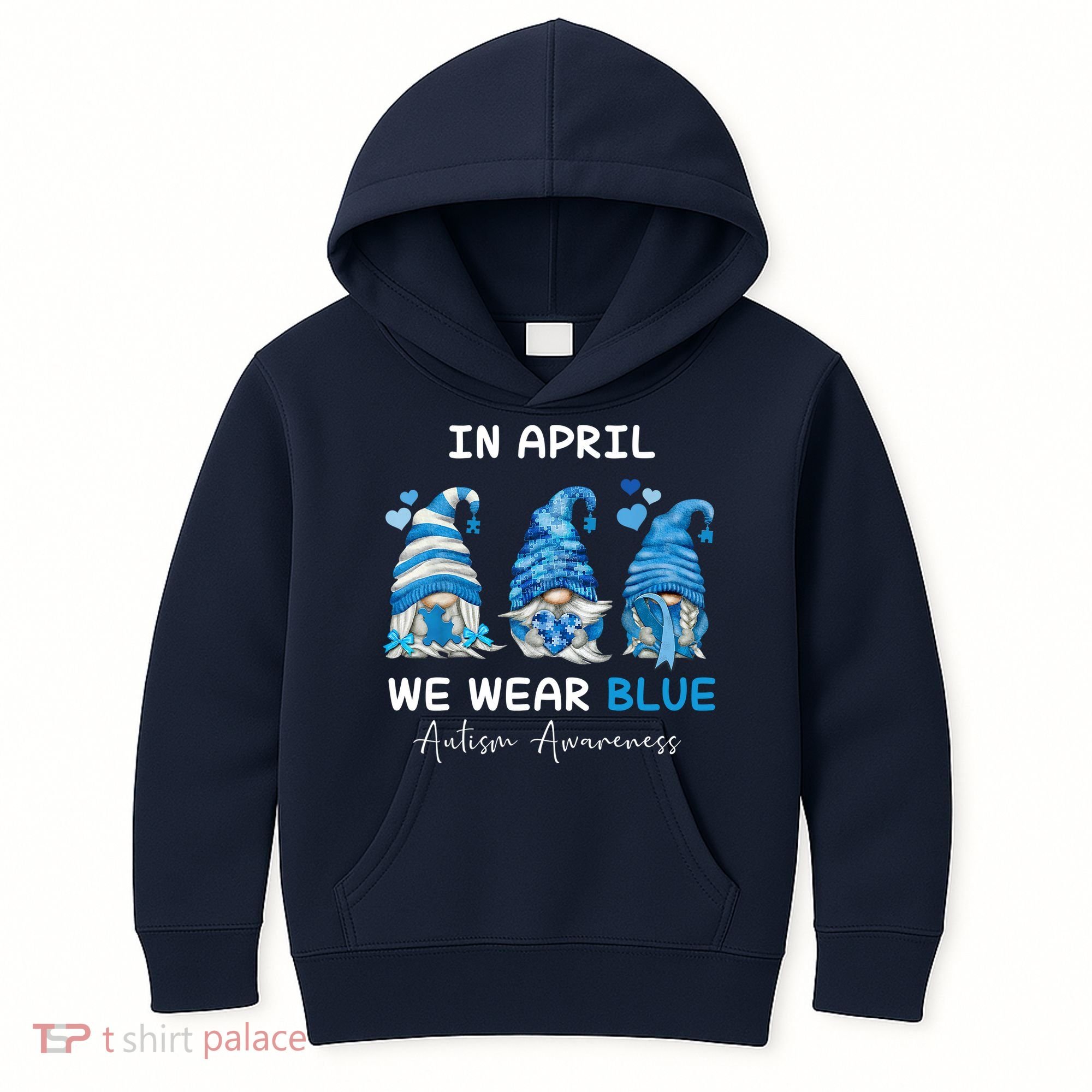 In April We Wear Blue Autism Awareness With Gnome Kids Hoodie