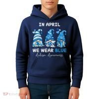 In April We Wear Blue Autism Awareness With Gnome Kids Hoodie thumb 4