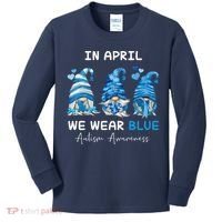 In April We Wear Blue Autism Awareness With Gnome Kids Long Sleeve Shirt thumb 0