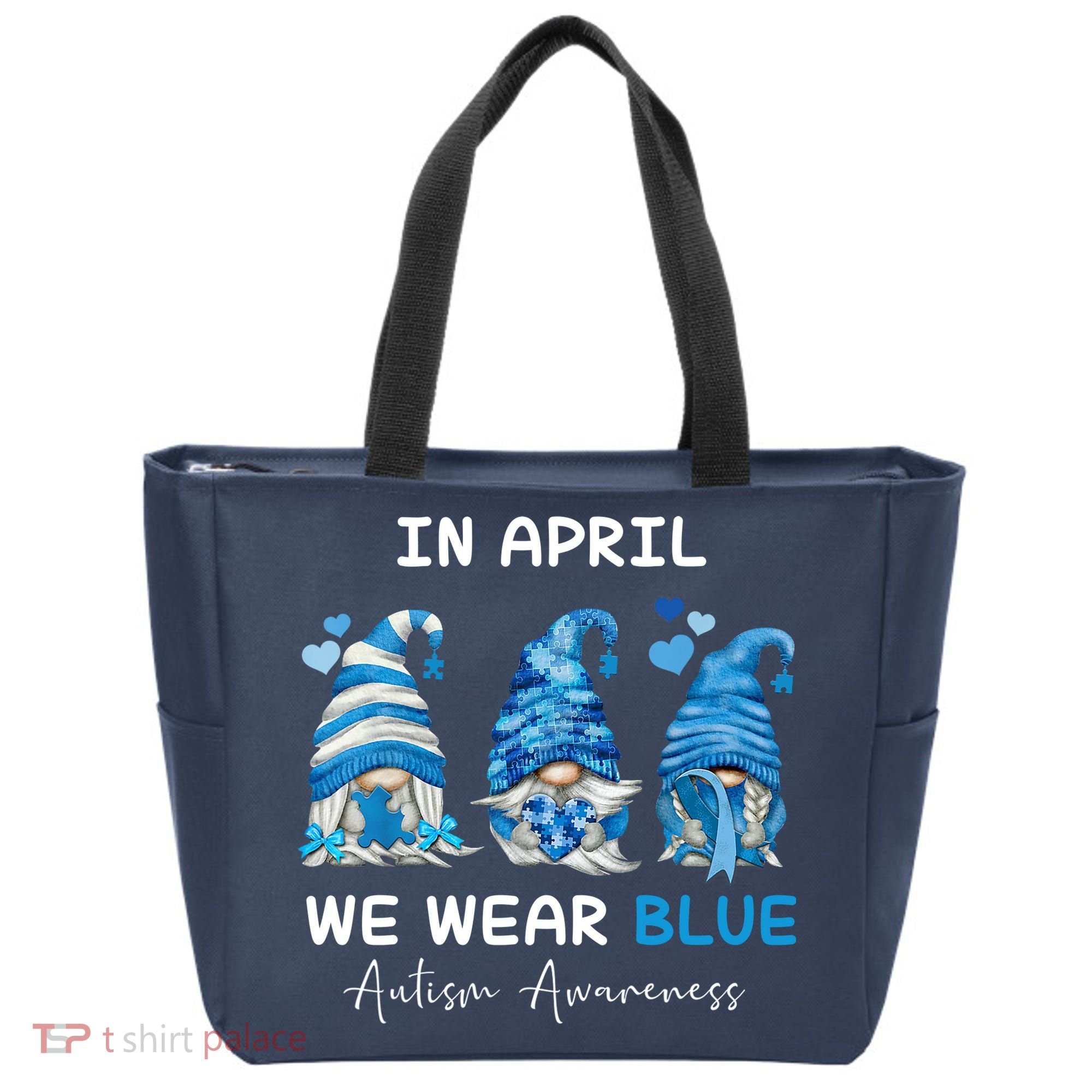 In April We Wear Blue Autism Awareness With Gnome Tote Bag
