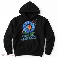 In April We Wear Blue For Autism Awareness Puzzle Sunflower Hoodie thumb 0
