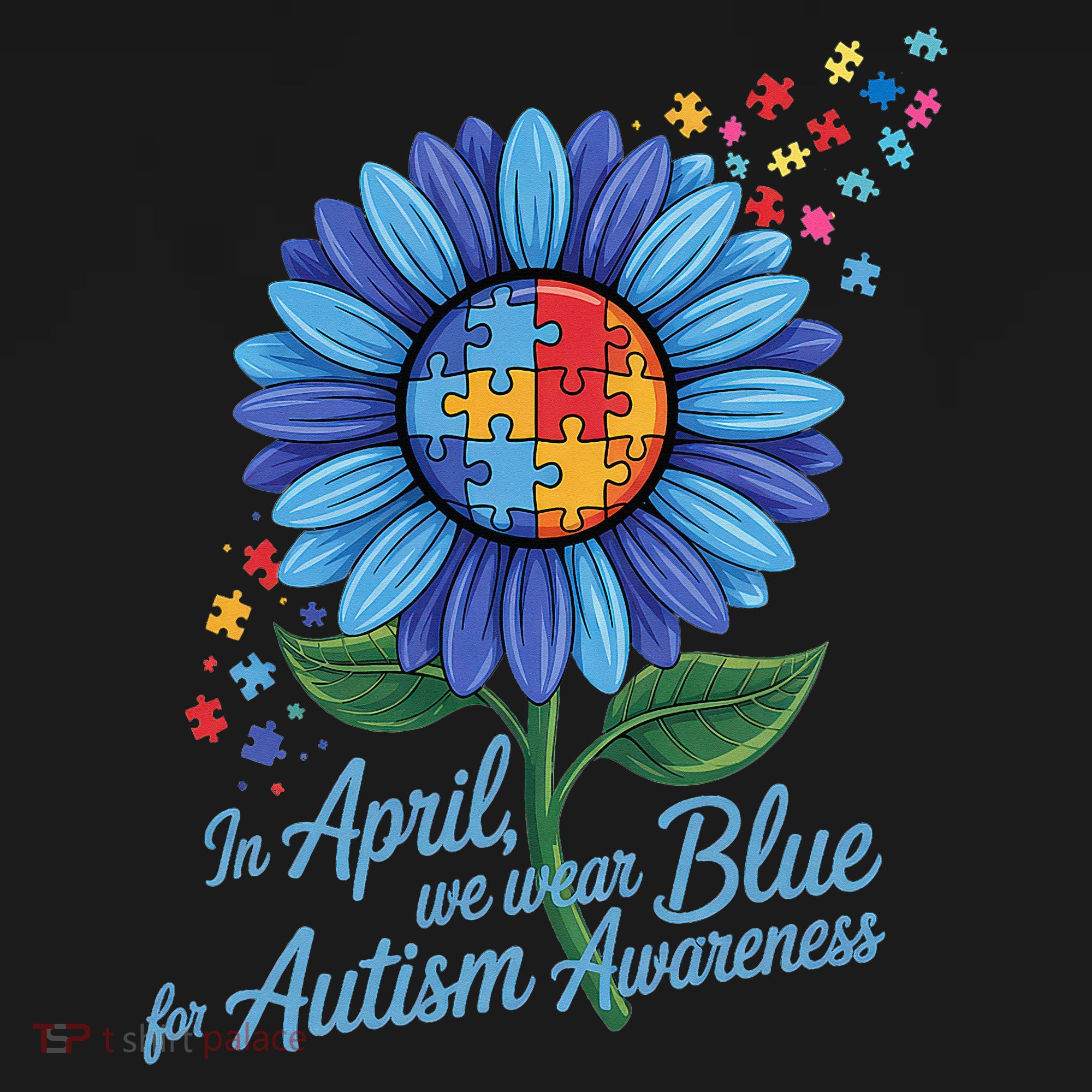 In April We Wear Blue For Autism Awareness Puzzle Sunflower Women's Hoodie