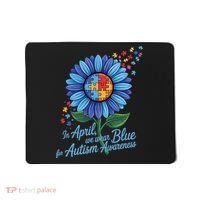In April We Wear Blue For Autism Awareness Puzzle Sunflower Mousepad thumb 0