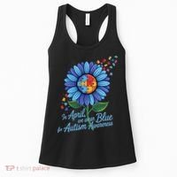 In April We Wear Blue For Autism Awareness Puzzle Sunflower Women's Tank Top thumb 0