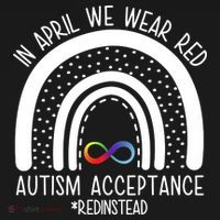 In April We Wear Red Autism Acceptance Red Instead Rainbow Bucket Hat thumb 4
