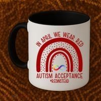 In April We Wear Red Autism Acceptance Red Instead Rainbow Coffee Mug thumb 2