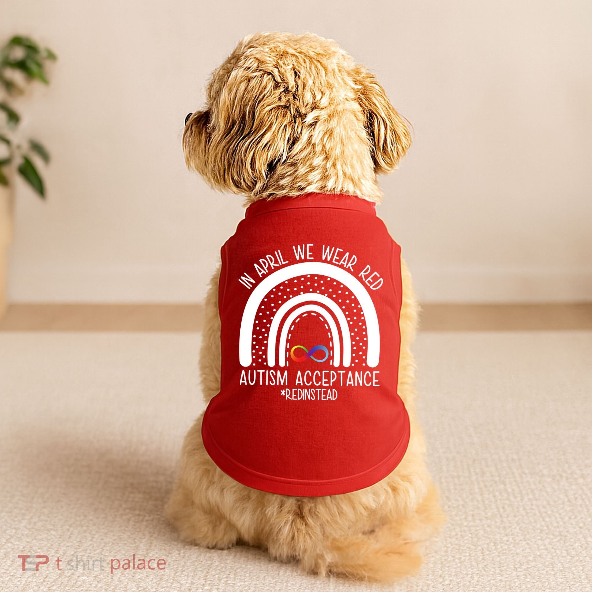 In April We Wear Red Autism Acceptance Red Instead Rainbow Doggie Tank