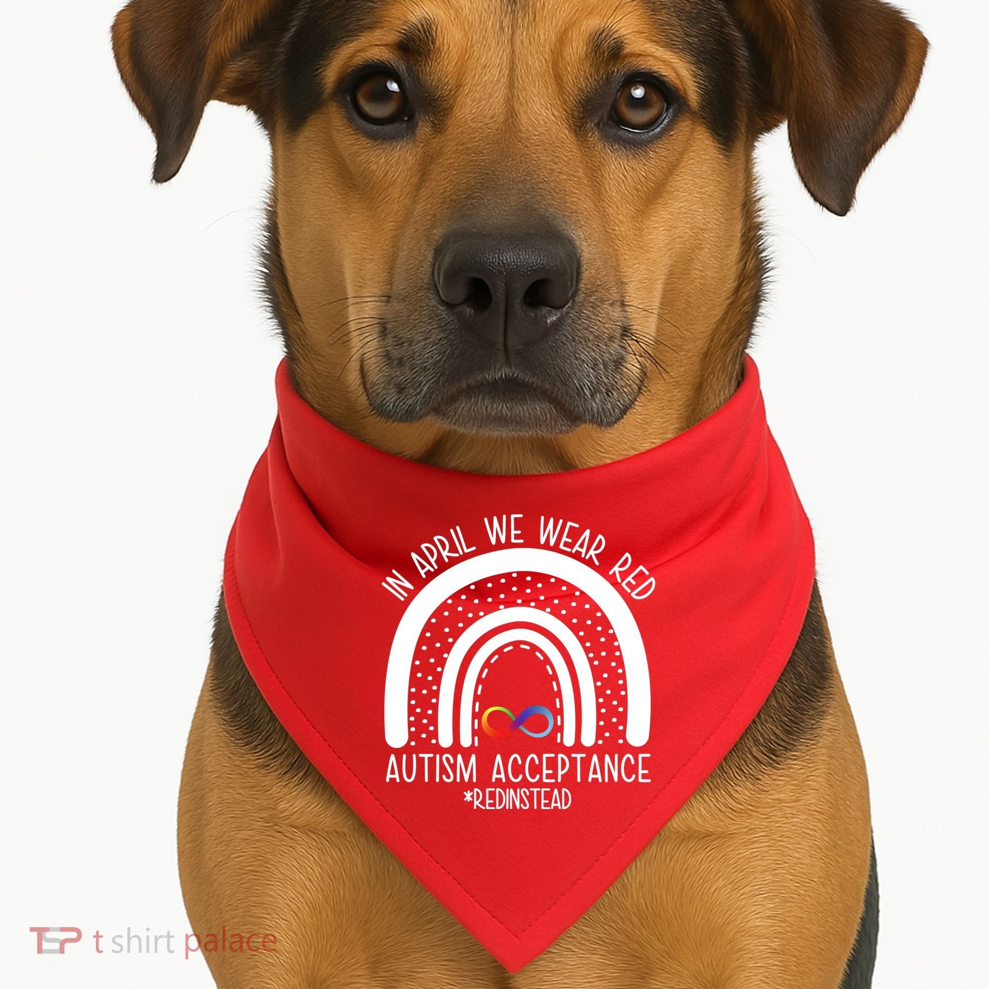 In April We Wear Red Autism Acceptance Red Instead Rainbow USA-Made Doggie Bandana