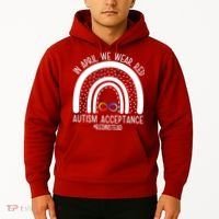 In April We Wear Red Autism Acceptance Red Instead Rainbow Hoodie thumb 2