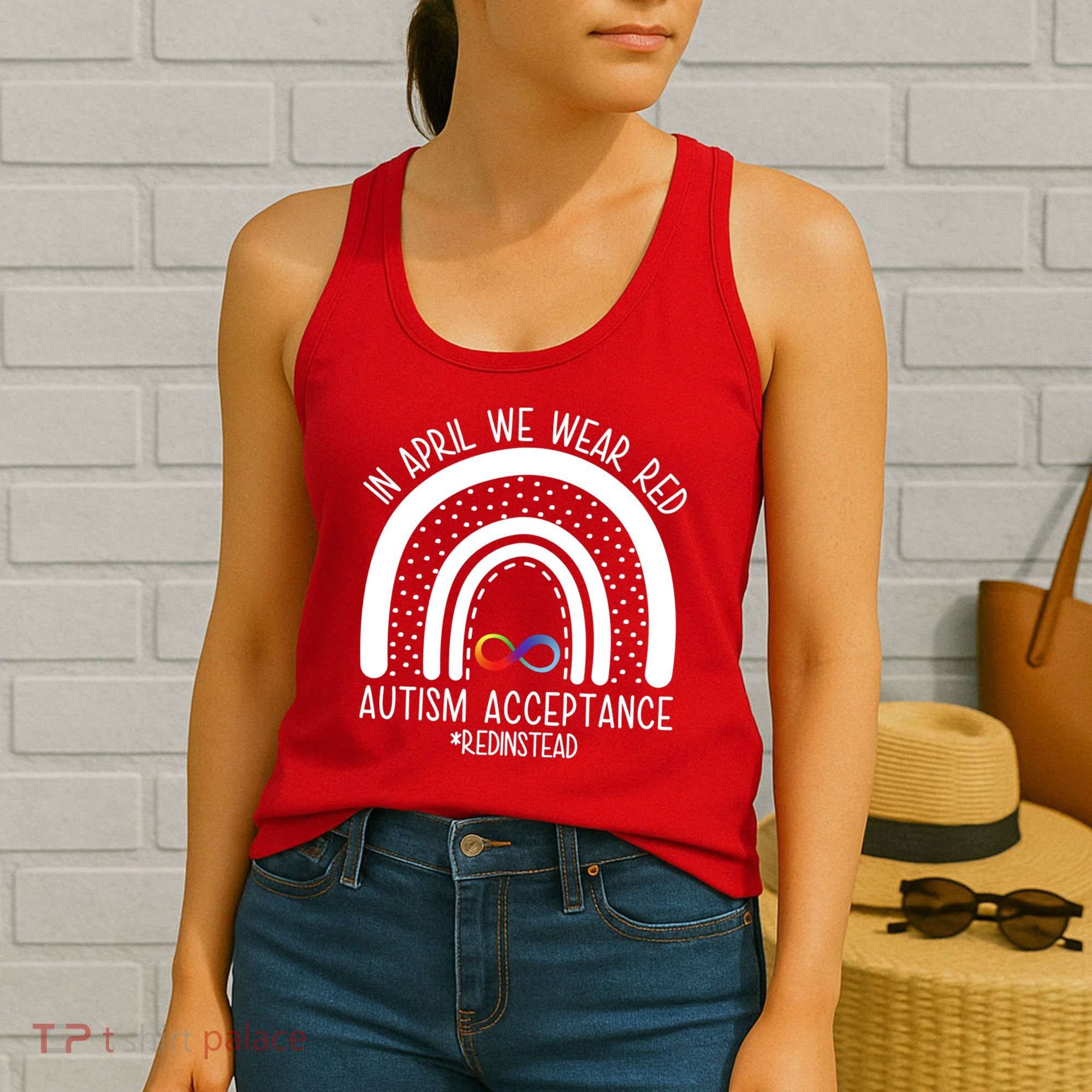 In April We Wear Red Autism Acceptance Red Instead Rainbow Women's Tank Top