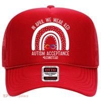 In April We Wear Red Autism Acceptance Red Instead Rainbow Hat thumb 0